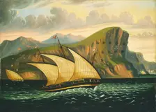 Felucca off Gibraltar, mid 19th century. Creator: Thomas Chambers