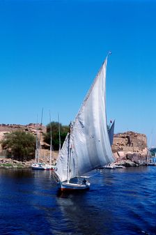 Feluccas on the Nile, Elephantine Island near Aswan, modern Egypt