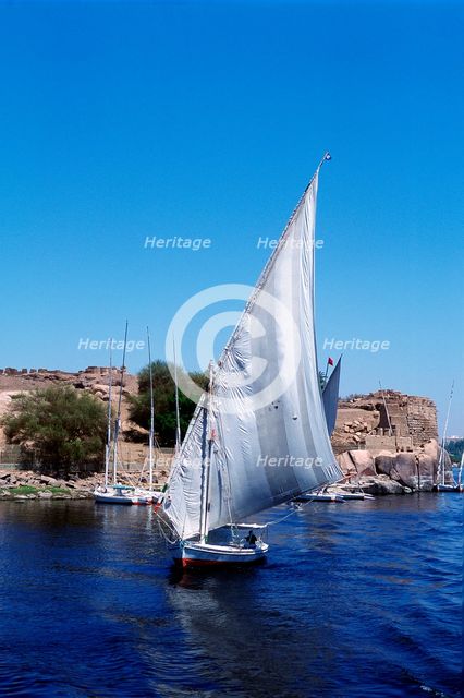 Feluccas on the Nile, Elephantine Island near Aswan, modern Egypt. Artist: Unknown