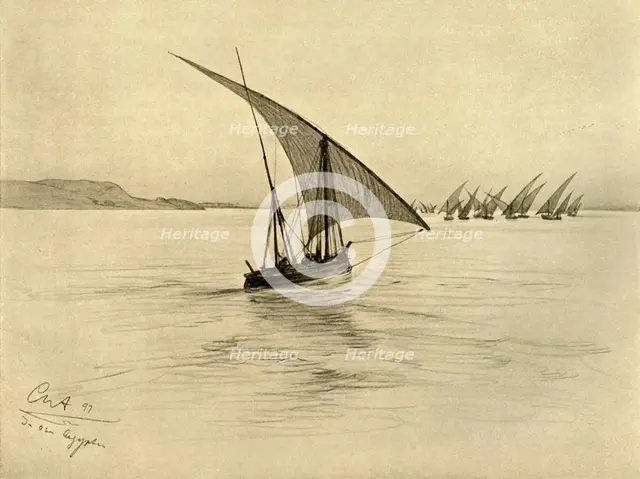 Feluccas on the River Nile, Cairo, Egypt, 1898.  Creator: Christian Wilhelm Allers.