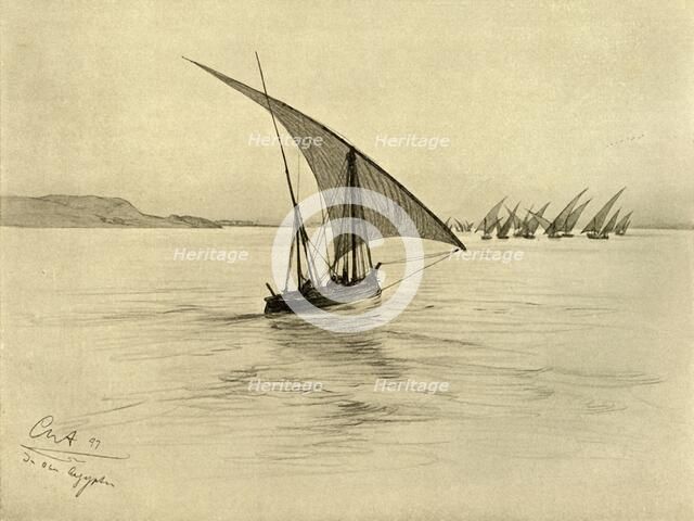 Feluccas on the River Nile, Cairo, Egypt, 1898.  Creator: Christian Wilhelm Allers.