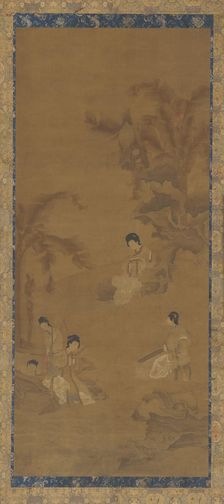 Female musicians in a garden under banana palms, Ming dynasty, 1368-1644. Creator: Unknown