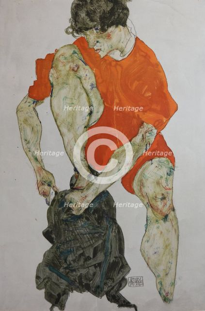Female model in a red robe, 1914. Creator: Schiele, Egon (1890-1918).