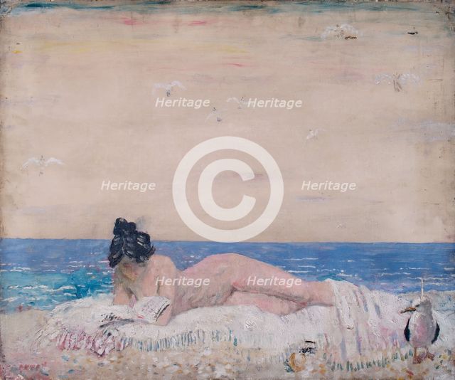 Female model reading on the seashore, 1930-(1931?). Creator: William Orpen.