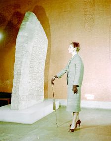 Female model shows a suit, the Historical Museum, Stockholm, 1950s. Creator: Göran Algård