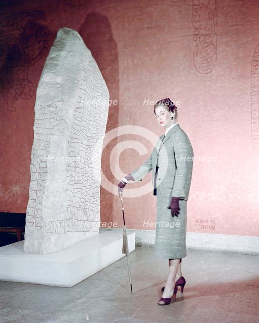 Female model shows a suit, the Historical Museum, Stockholm, 1950s. Creator: Göran Algård.