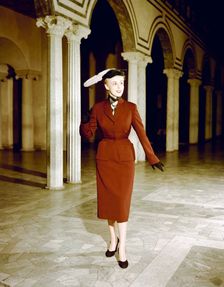 Female model shows a suit, the Historical Museum, Stockholm, 1950s. Creator: Göran Algård