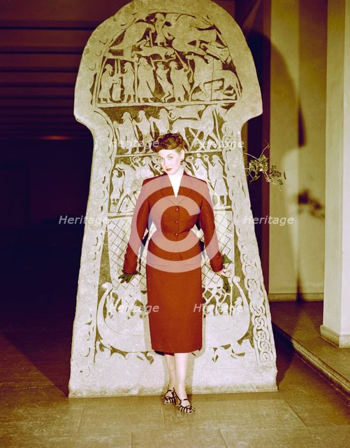 Female model shows a suit, the Historical Museum, Stockholm, 1950s. Creator: Göran Algård.