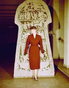 Female model shows a suit, the Historical Museum, Stockholm, 1950s. Creator: Göran Algård