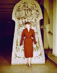 Female model shows a suit, the Historical Museum, Stockholm, 1950s. Creator: Göran Algård