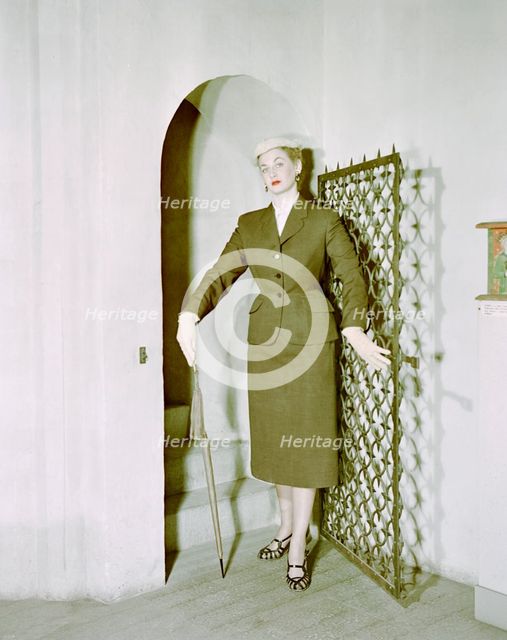 Female model shows a suit, the Historical Museum, Stockholm, 1950s. Creator: Göran Algård.