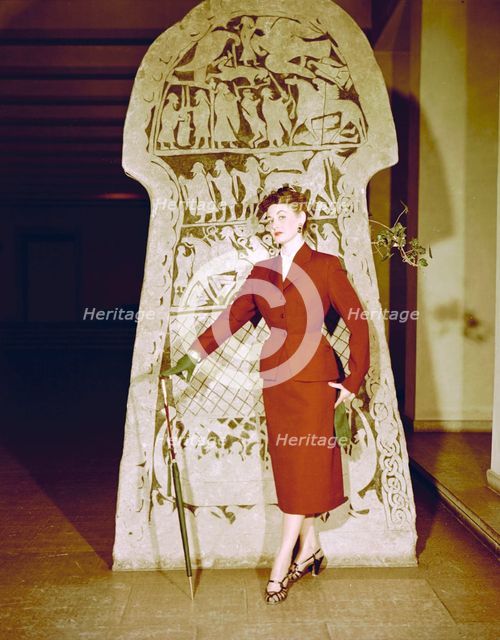 Female model shows a suit, the Historical Museum, Stockholm, 1950s. Creator: Göran Algård.