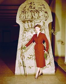 Female model shows a suit, the Historical Museum, Stockholm, 1950s. Creator: Göran Algård