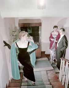 Female model shows an evening dress, Stockholm, 1950s. Creator: Göran Algård