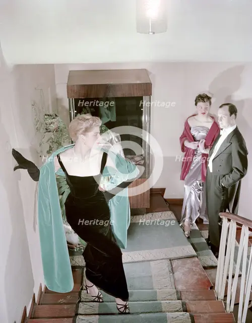 Female model shows an evening dress, Stockholm, 1950s. Creator: Göran Algård.