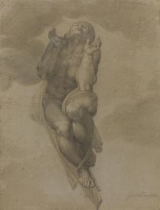 Female nude, after a figure from Michelangelo's Last Judgement 1772. Creator: James Nevay