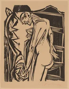 Female Nude Before a Cabinet, 1916. Creator: Ernst Kirchner