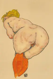 Female Nude From Behind With Orange Stockings, 1918