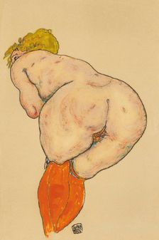 Female Nude From Behind With Orange Stockings, 1918