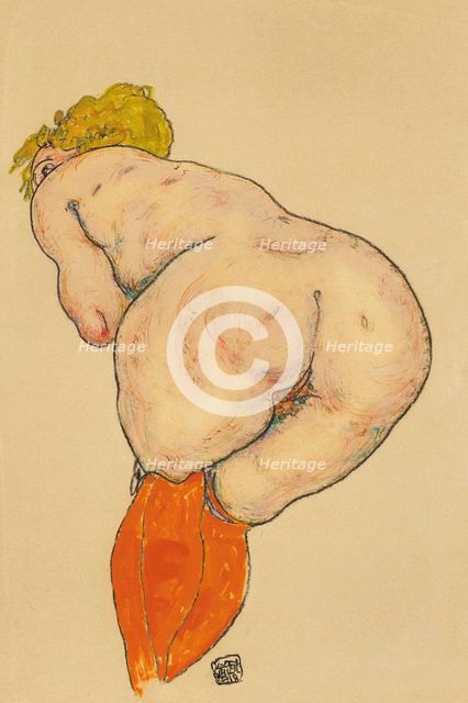 Female Nude From Behind With Orange Stockings, 1918.