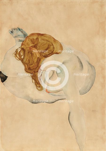 Female nude leaning on her arm, 1912. Creator: Schiele, Egon (1890-1918).