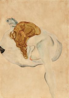 Female nude leaning on her arm, 1912. Creator: Schiele, Egon (1890-1918)