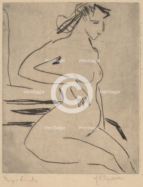 Female Nude Seated, 1909. Creator: Ernst Kirchner.