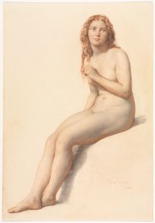 Female Nude, Seated, Three Quarter View from Front, 1859. Creator: William Mulready (British, 1786-1863)