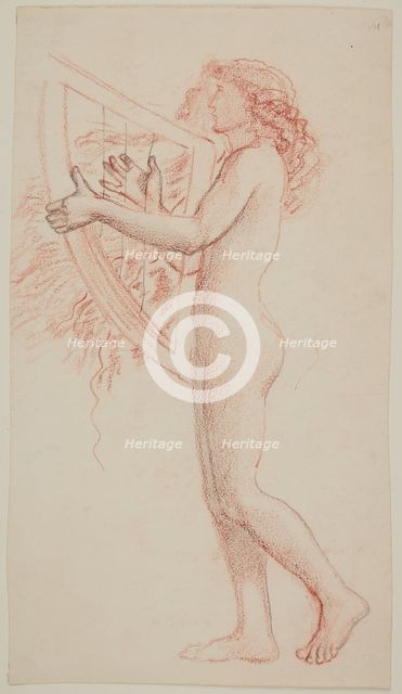 Female nude - study of a figure holding a harp, facing left, 1864. Creator: Sir Edward Coley Burne-Jones.
