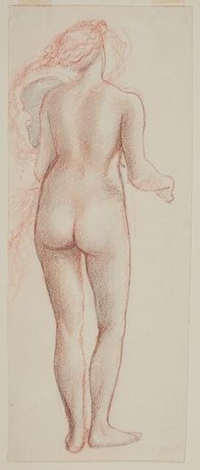 Female nude - study of a figure seen from the back, holding violin and bow, 1865-67. Creator: Sir Edward Coley Burne-Jones