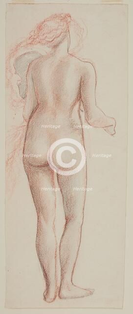 Female nude - study of a figure seen from the back, holding violin and bow, 1865-67. Creator: Sir Edward Coley Burne-Jones.