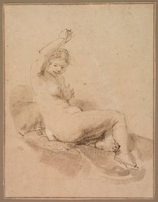 Female Nude Reclining with Arm Raised, c.1665. Creator: Aert de Gelder
