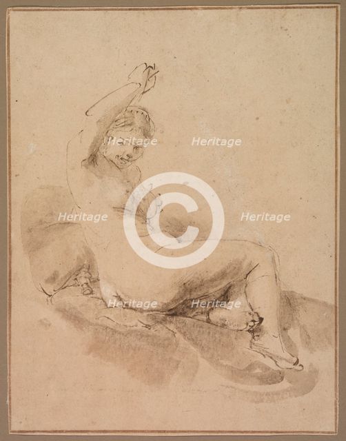 Female Nude Reclining with Arm Raised, c.1665. Creator: Aert de Gelder.