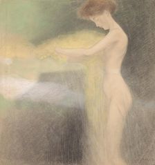 Female nude with outstretched hands to the left, undated. (c1900s) Creator: Franz von Matsch