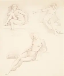 Female nude - three studies of a seated girl, 1865-1867. Creator: Sir Edward Coley Burne-Jones