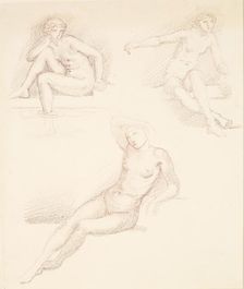 Female nude - three studies of a seated girl, 1865-1867. Creator: Sir Edward Coley Burne-Jones