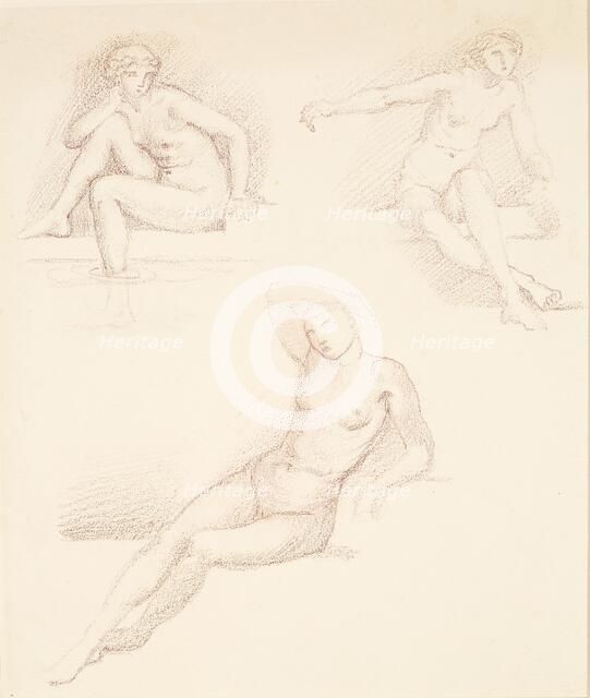 Female nude - three studies of a seated girl, 1865-1867. Creator: Sir Edward Coley Burne-Jones.