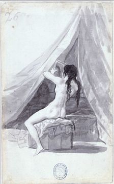 Female back act with mirror (from the Madrid Album) , 1795-1796