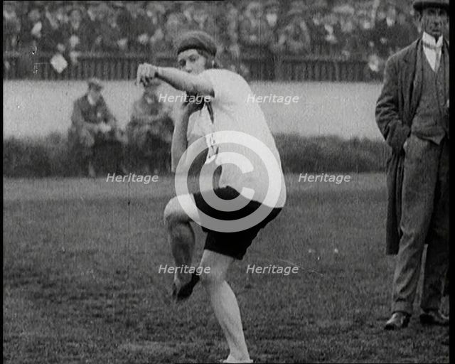 Female British Shot Putter at the Women's World Games, 1922. Creator: British Pathe Ltd.