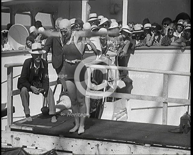 Female Civilian Diving Into the Shipboard Swimming Pool With a Crowd of Other Civilians..., 1931. Creator: British Pathe Ltd.