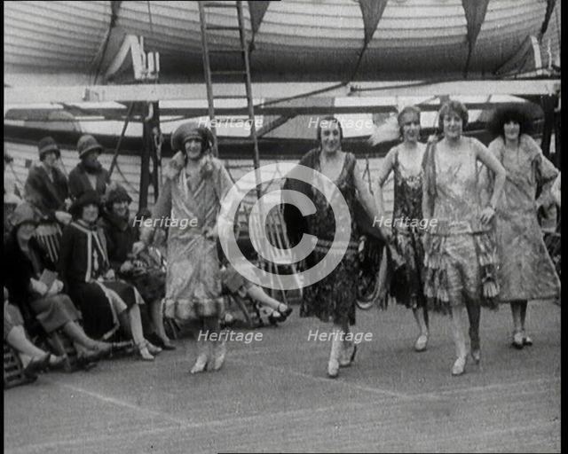 Female Civilians Modelling at a Fashion Show on the Deck of an Ocean Liner, 1926. Creator: British Pathe Ltd.