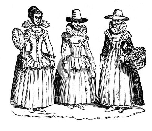 Female costume, 17th century, (1910). Artist: Unknown