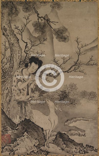Female Daoist Figure in Landscape, early 1500s. Creator: Koboku (Japanese).