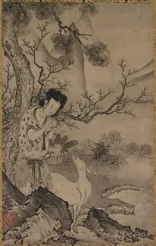 Female Daoist Figure in Landscape, early 1500s. Creator: Koboku (Japanese)