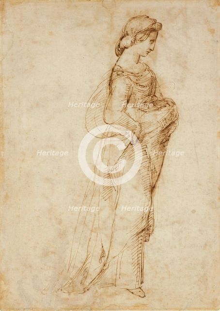 Female Figure walking to right, c1500-1520. Artist: Raphael.