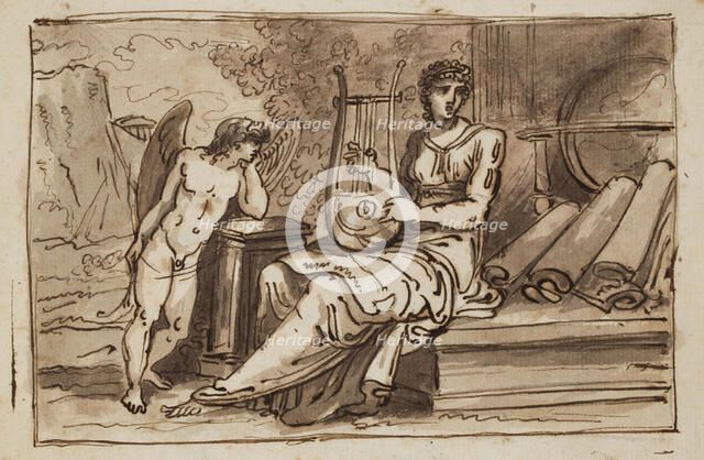 Female Figure (Geography?) with a Lyre, Globe, Maps, and Cupid, between 1758 and 1823. Creator: Felice Giani.