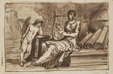 Female Figure (Geography?) with a Lyre, Globe, Maps, and Cupid, between 1758 and 1823. Creator: Felice Giani