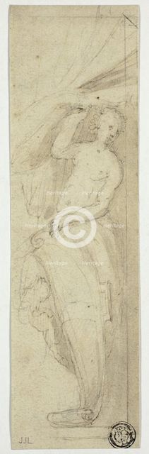 Female Figure Pulling Aside Curtain, n.d. Creator: William Etty.
