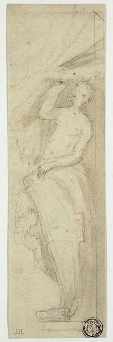 Female Figure Pulling Aside Curtain, n.d. Creator: William Etty