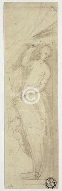 Female Figure Pulling Aside Curtain, n.d. Creator: William Etty.